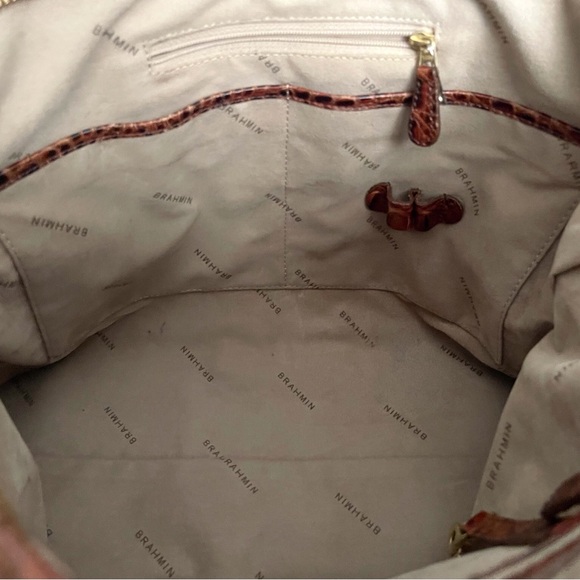 Brahmin Pecan Melbourne Asher Croc-Embossed Leather Shoulder Tote - Picture 9 of 12